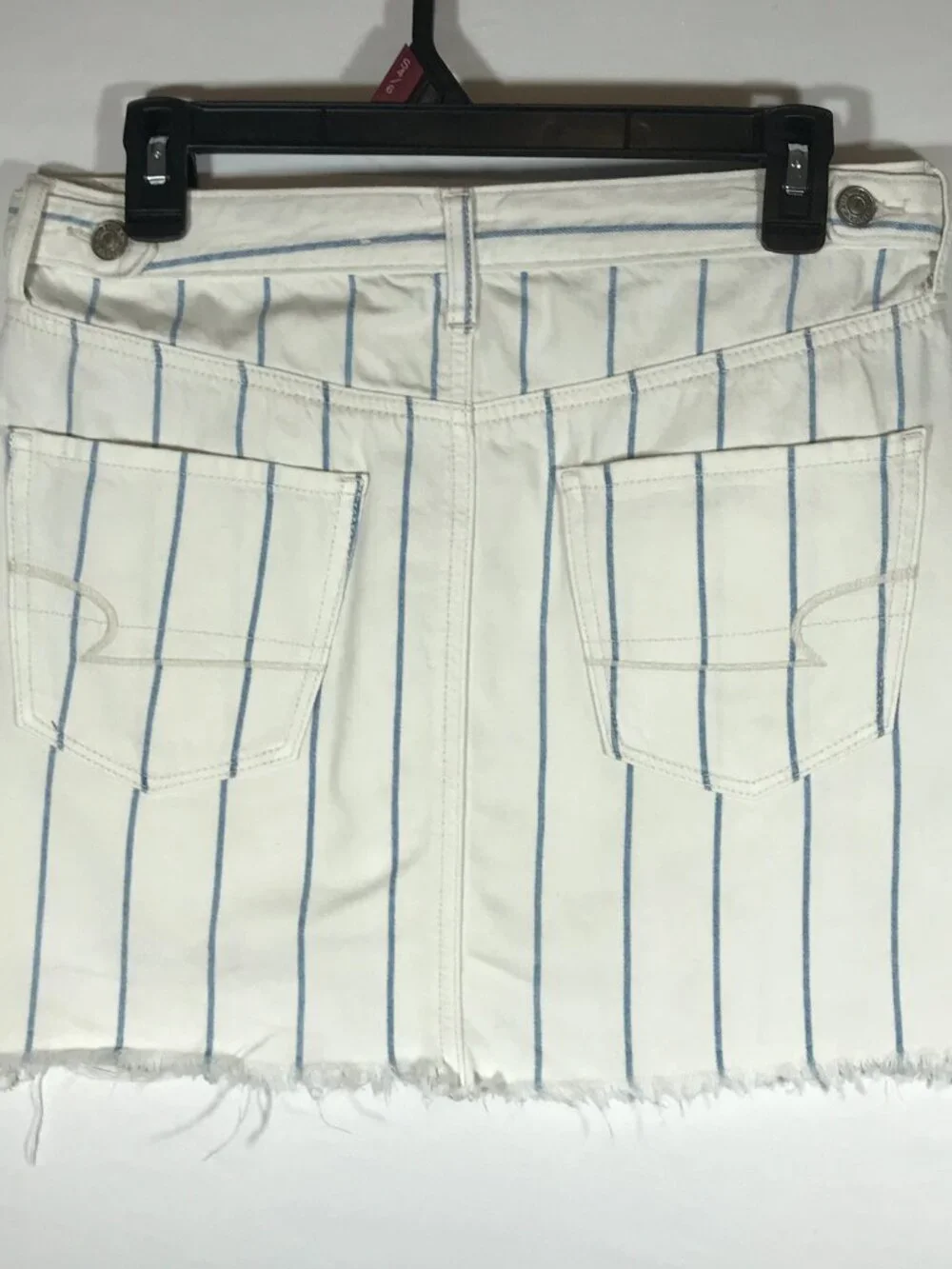 American Eagle Women's 4 White Blue Pin Stripe Hi-Rise A-Line Raw Hem Skirt